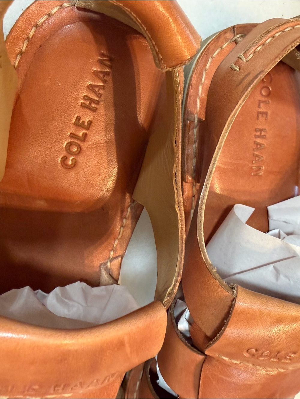 Cole Haan Tan Leather Woven Strap Sandals - Picture 6 of 8